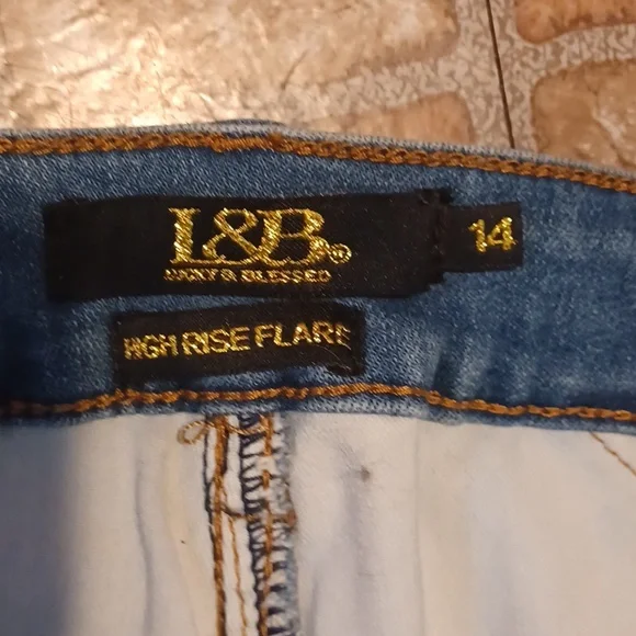 L&B Denim Flare Jeans with Star Patch High Rise Flare Size 14 - Picture 4 of 5